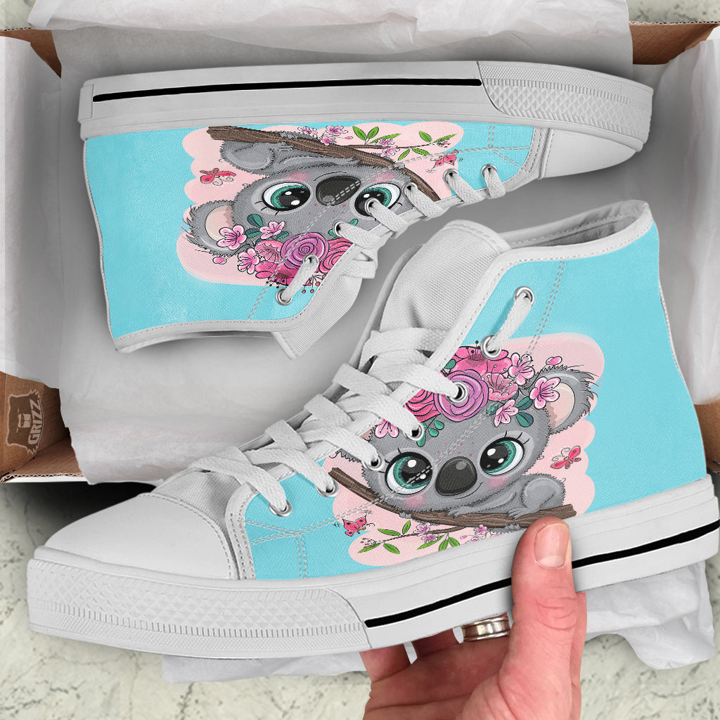 Koala Cute Print White High Top Shoes-grizzshop