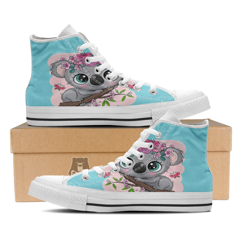 Koala Cute Print White High Top Shoes-grizzshop