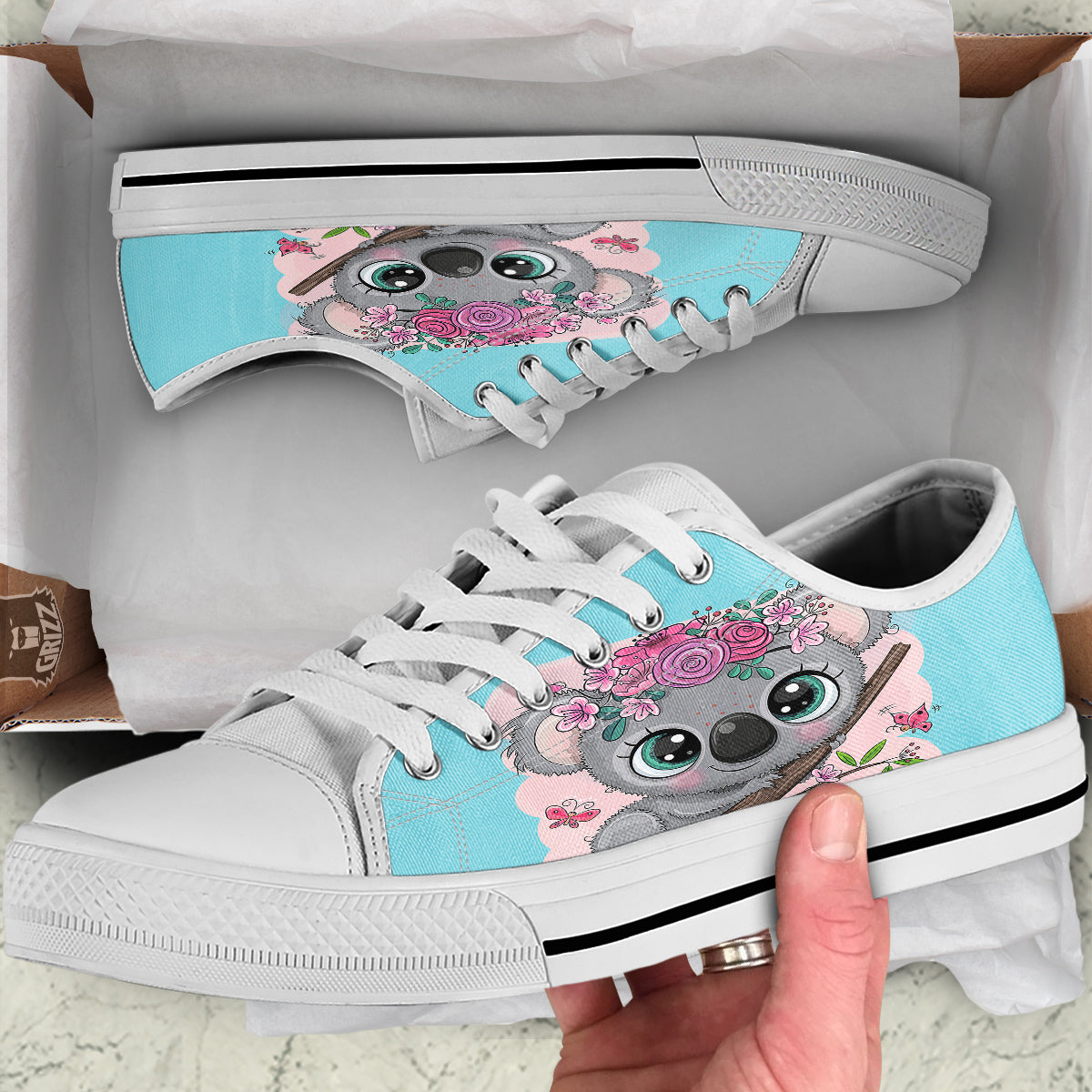 Koala Cute Print White Low Top Shoes-grizzshop