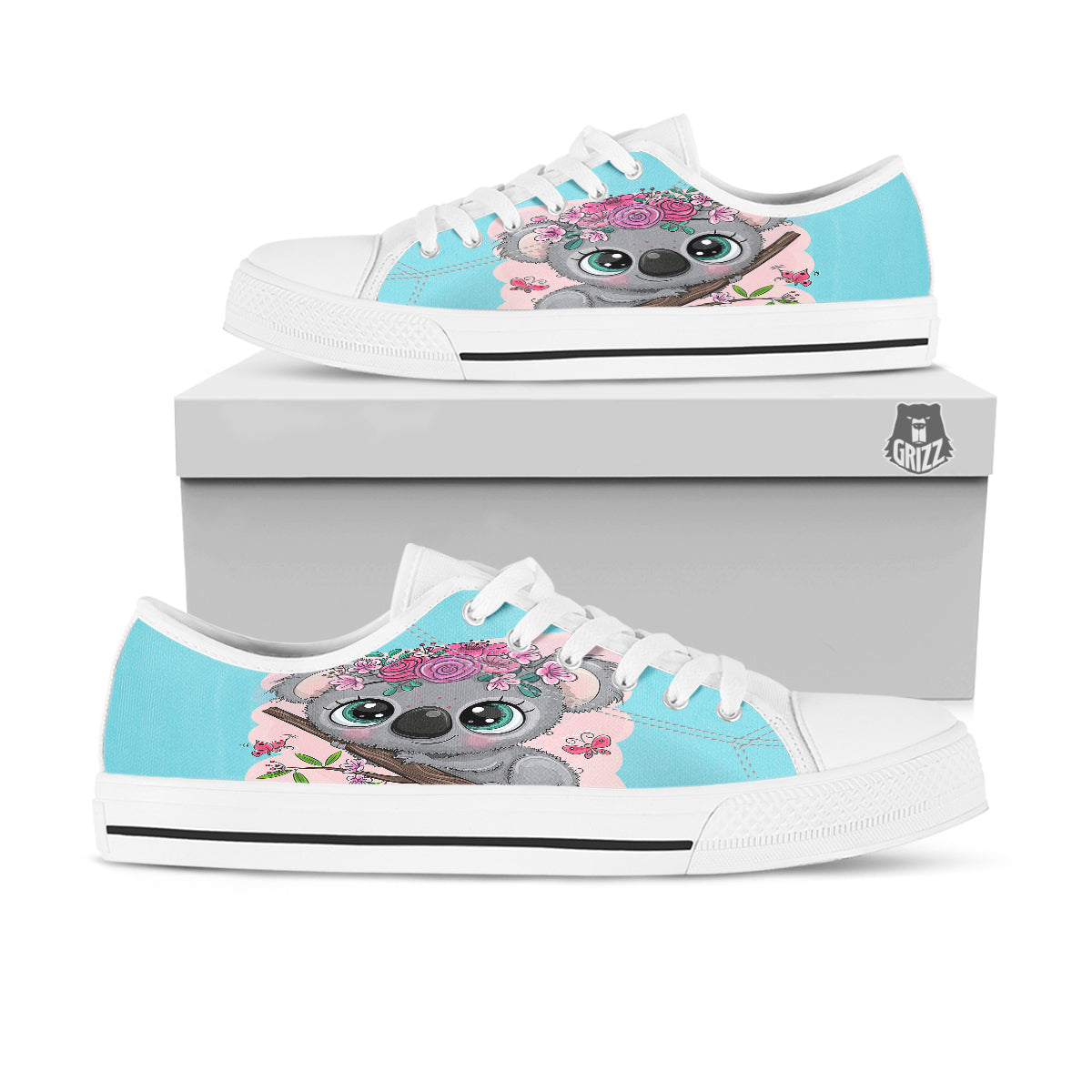 Koala Cute Print White Low Top Shoes-grizzshop