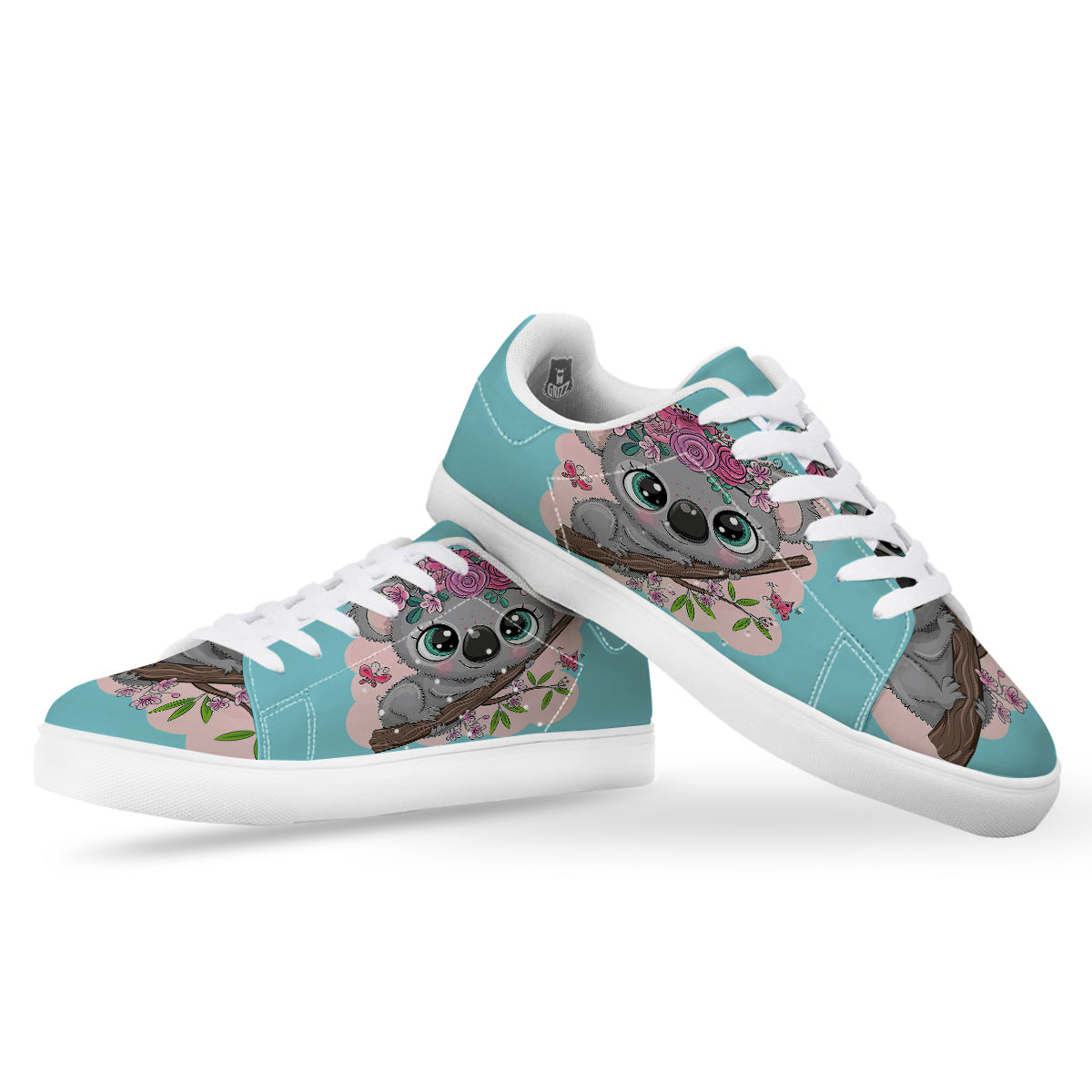 Koala Cute Print White Low Top Sneakers-grizzshop