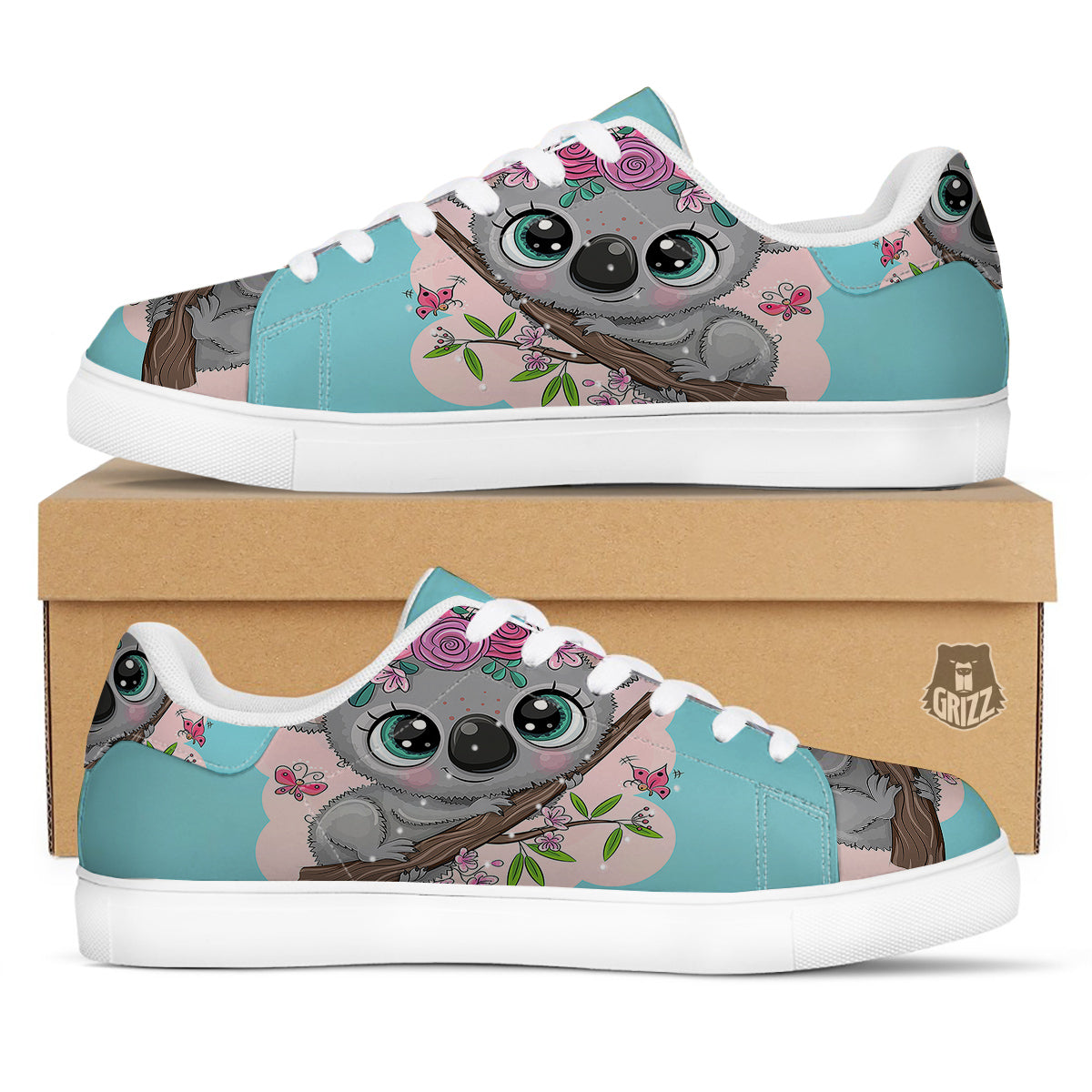 Koala Cute Print White Low Top Sneakers-grizzshop