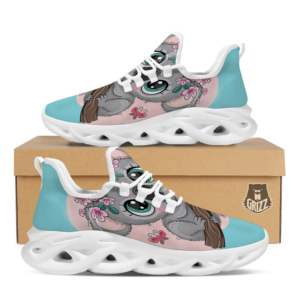 Koala Cute Print White Running Shoes-grizzshop