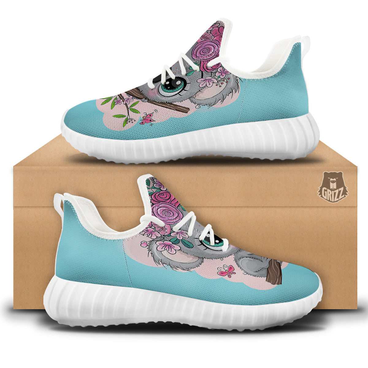Koala Cute Print White Walking Shoes-grizzshop