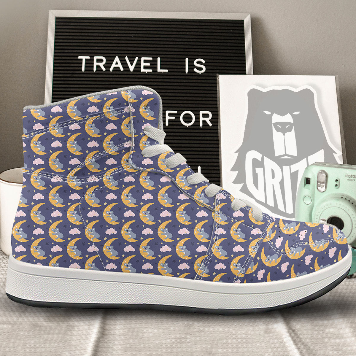 Koala Good Night Print Pattern High Top Sneakers-grizzshop