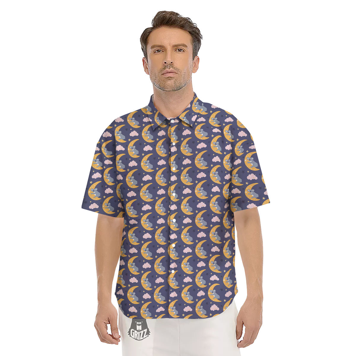 Koala Good Night Print Pattern Men's Short Sleeve Shirts-grizzshop