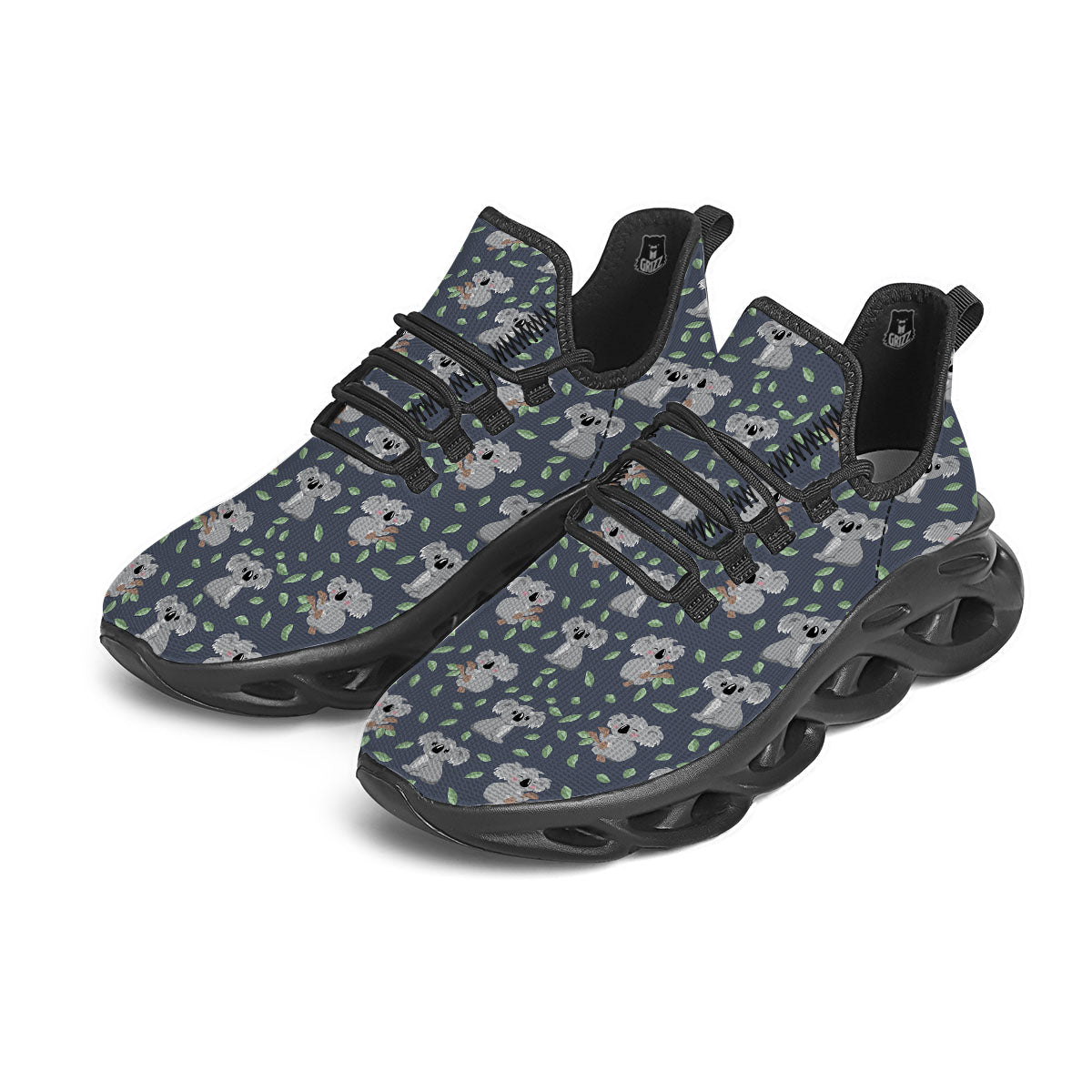 Koala Grey Print Pattern Black Running Shoes-grizzshop