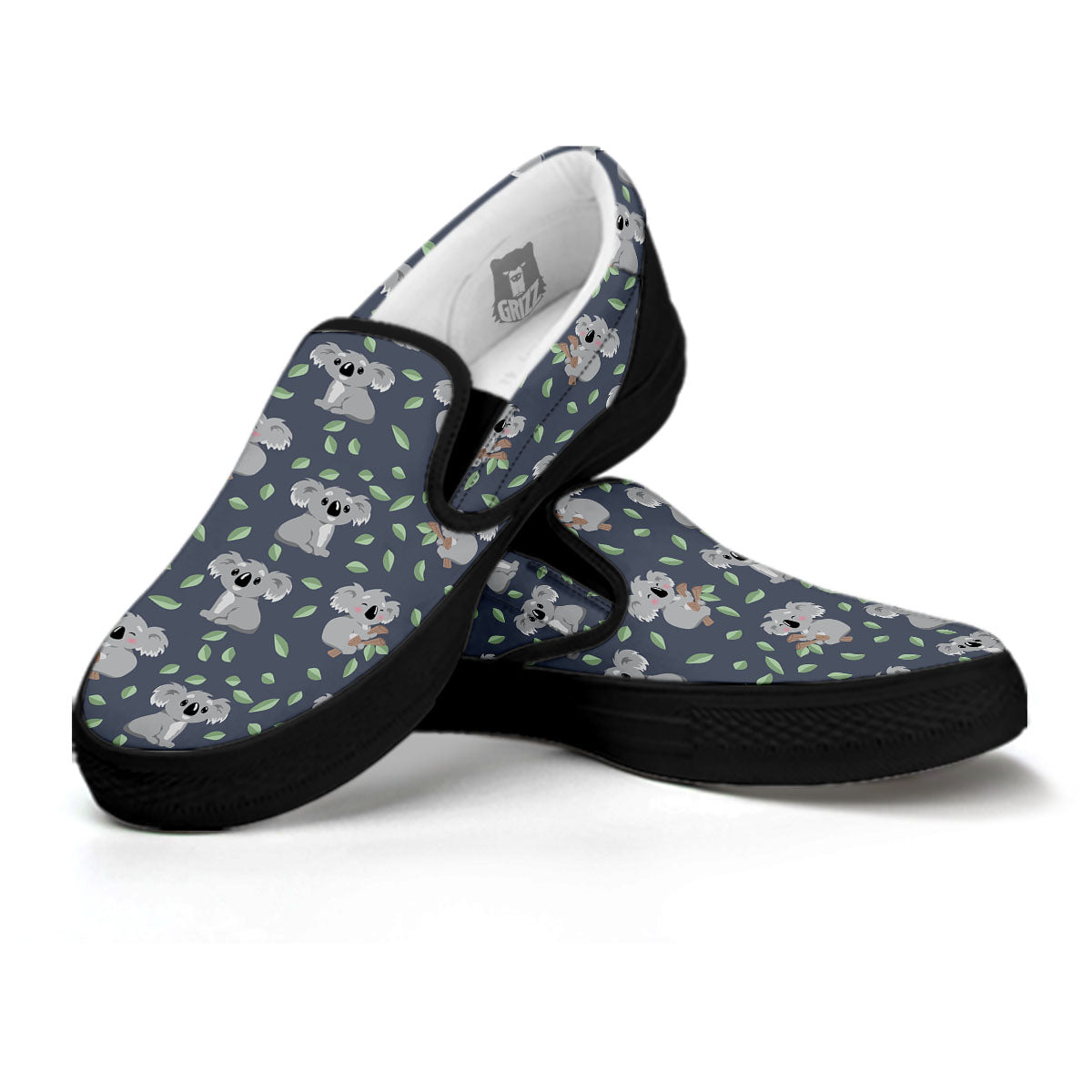 Koala Grey Print Pattern Black Slip On Shoes-grizzshop