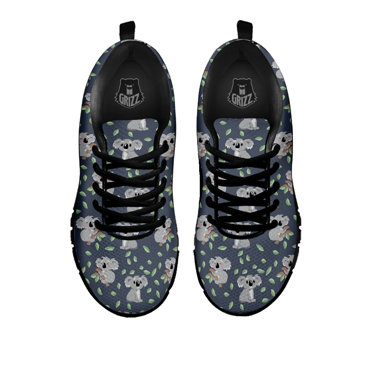 Koala Grey Print Pattern Black Sneaker-grizzshop