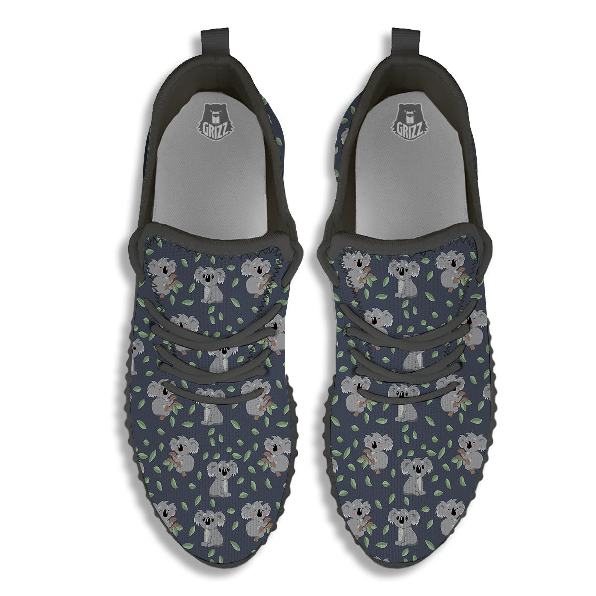 Koala Grey Print Pattern Black Walking Shoes-grizzshop