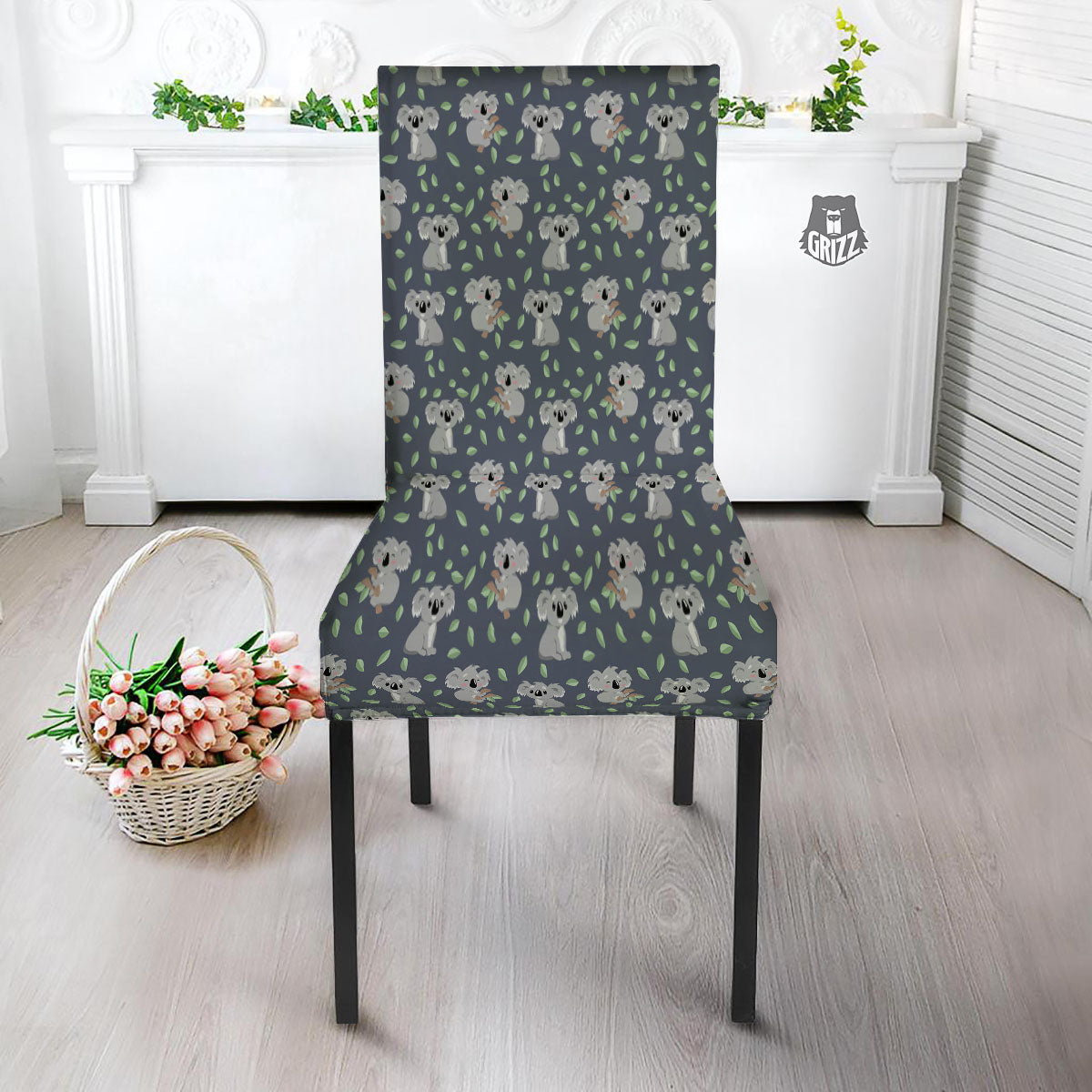 Koala Grey Print Pattern Dining Chair Slipcover-grizzshop