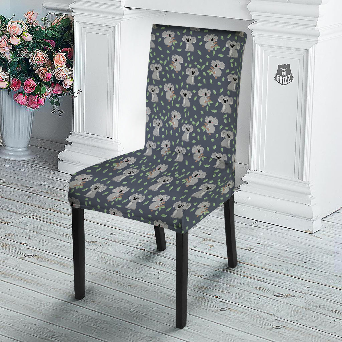 Koala Grey Print Pattern Dining Chair Slipcover-grizzshop