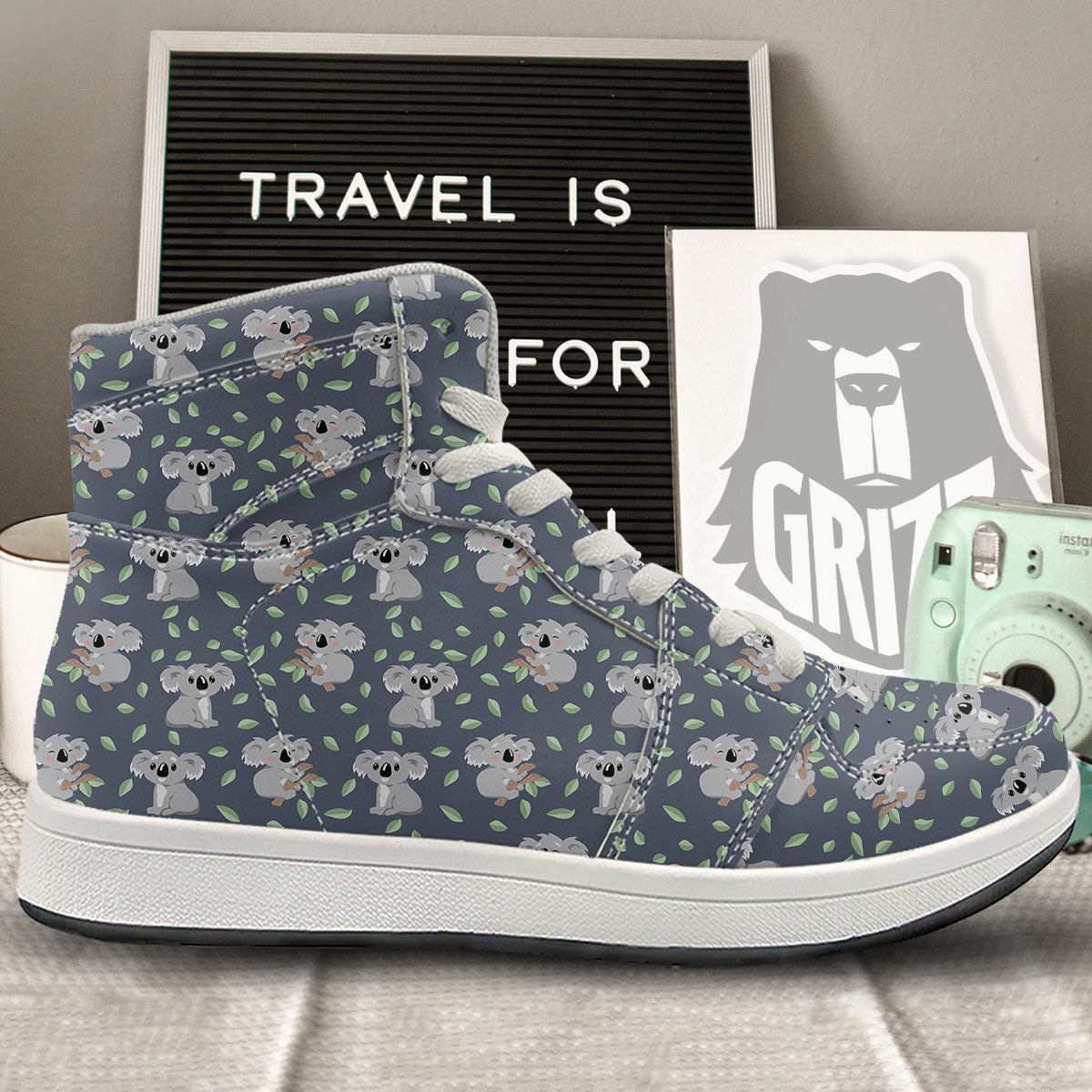 Koala Grey Print Pattern High Top Sneakers-grizzshop
