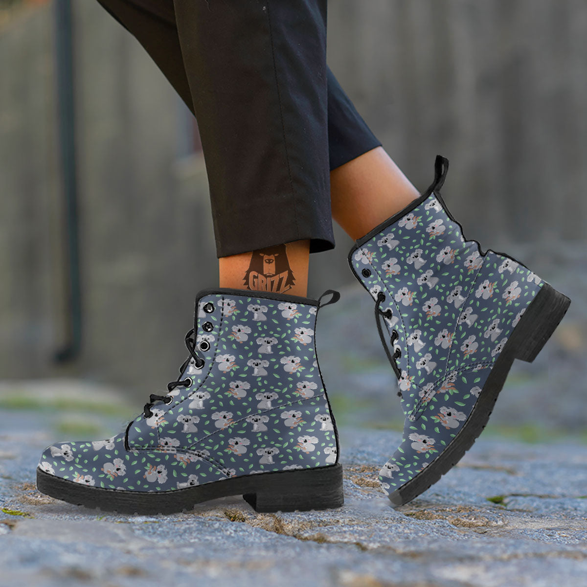 Koala Grey Print Pattern Leather Boots-grizzshop