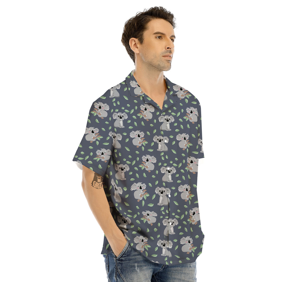 Koala Grey Print Pattern Men's Hawaiian Shirt-grizzshop