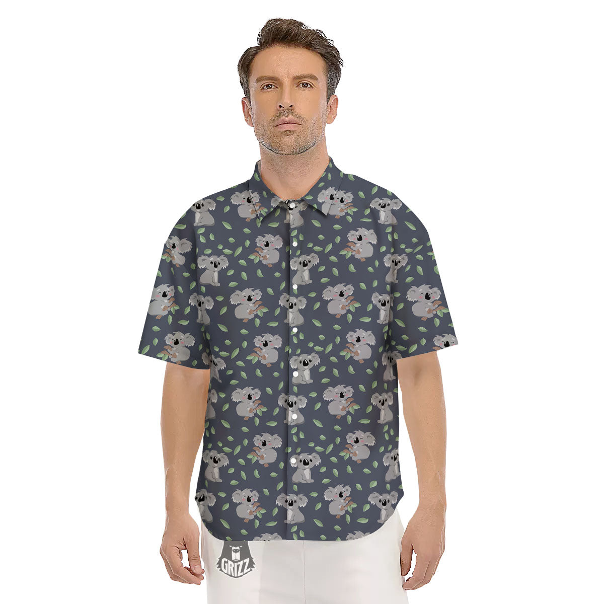 Koala Grey Print Pattern Men's Short Sleeve Shirts-grizzshop