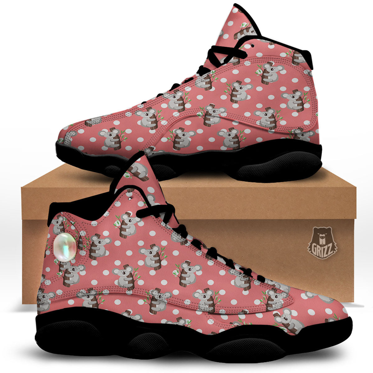 Koala Polka Dot Print Pattern Black Basketball Shoes-grizzshop
