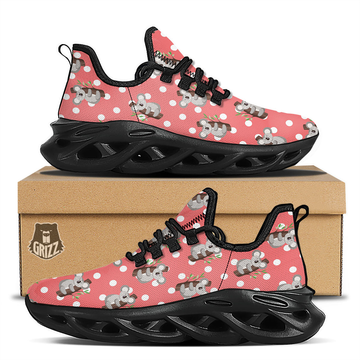 Koala Polka Dot Print Pattern Black Running Shoes-grizzshop