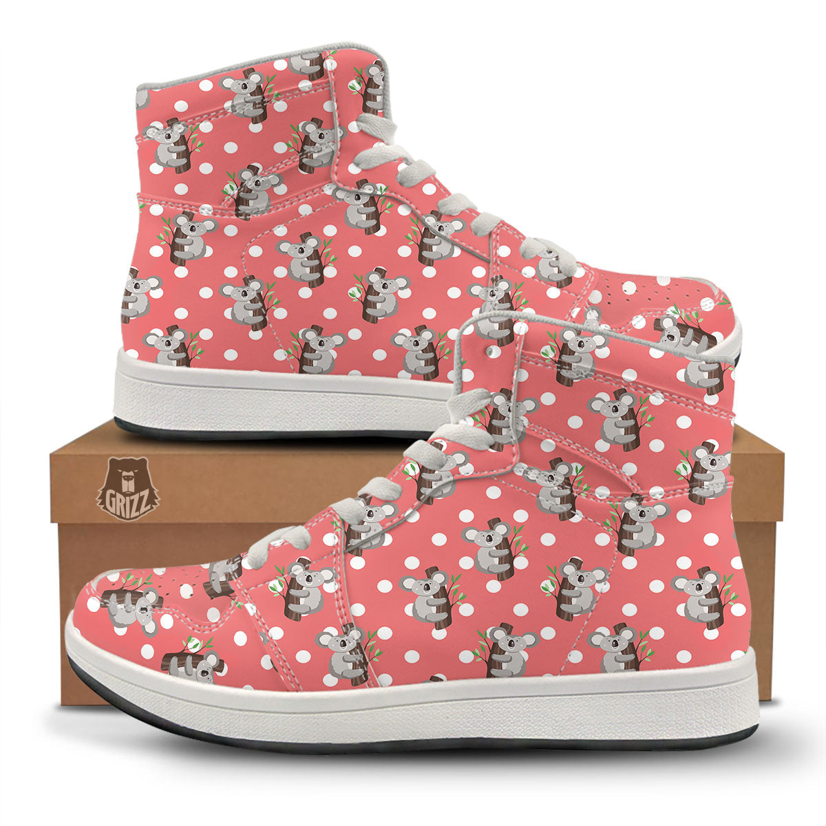 Koala Polka Dot Print Pattern High Top Sneakers-grizzshop