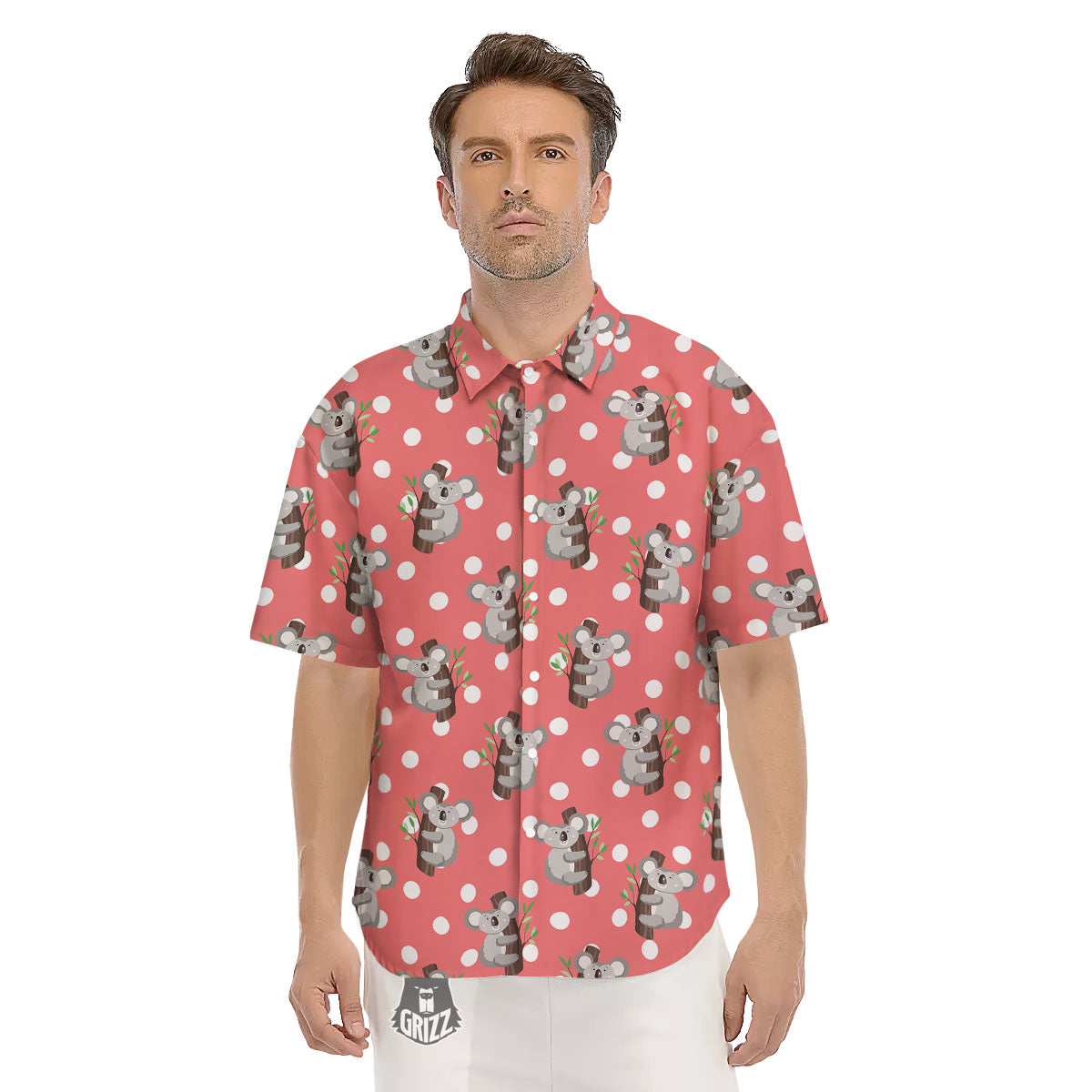 Koala Polka Dot Print Pattern Men's Short Sleeve Shirts-grizzshop