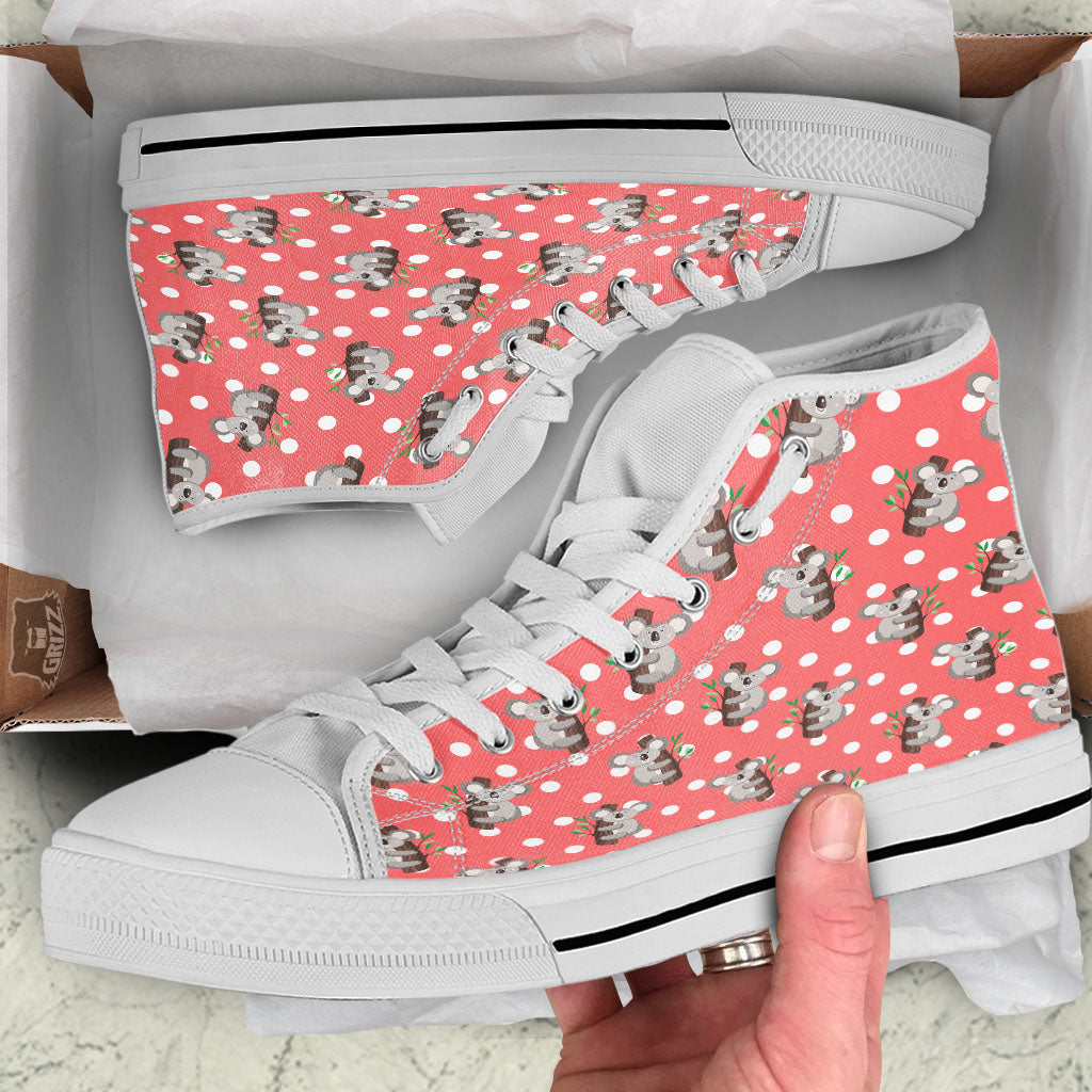 Koala Polka Dot Print Pattern White High Top Shoes-grizzshop