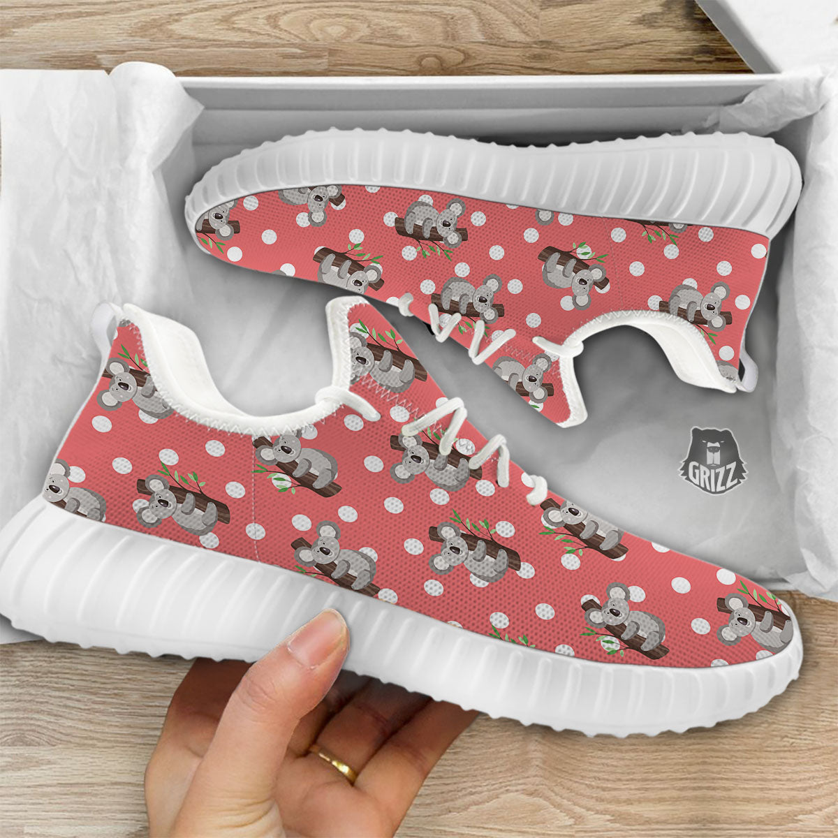 Koala Polka Dot Print Pattern White Walking Shoes-grizzshop