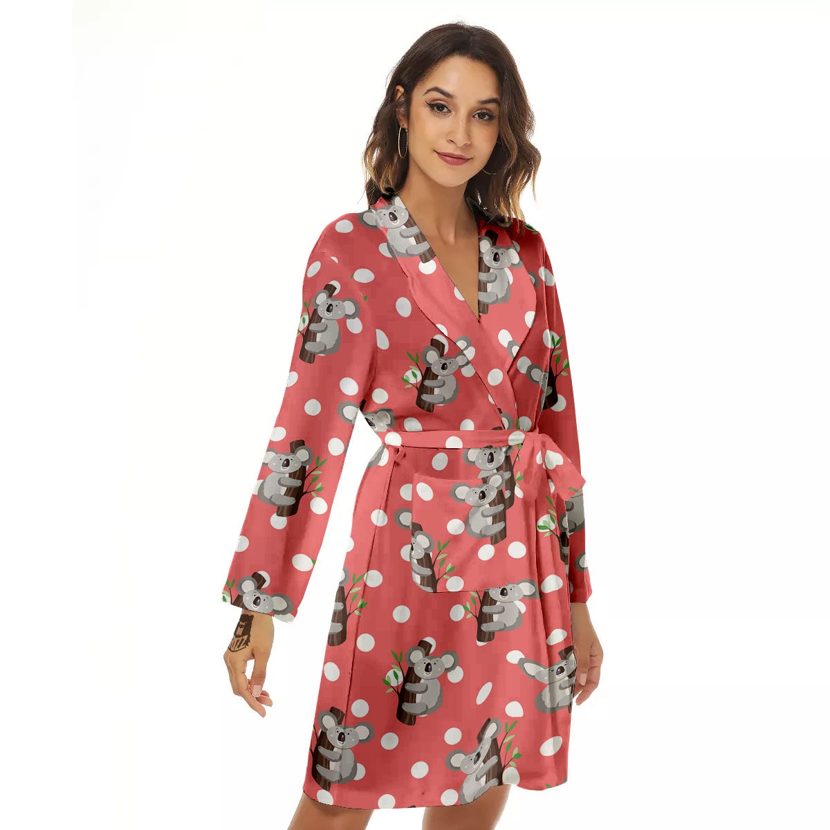 Koala Polka Dot Print Pattern Women's Robe-grizzshop