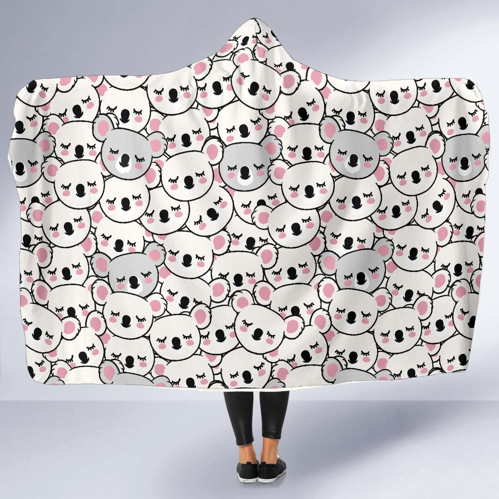 Koala Print Pattern Hooded Blanket-grizzshop