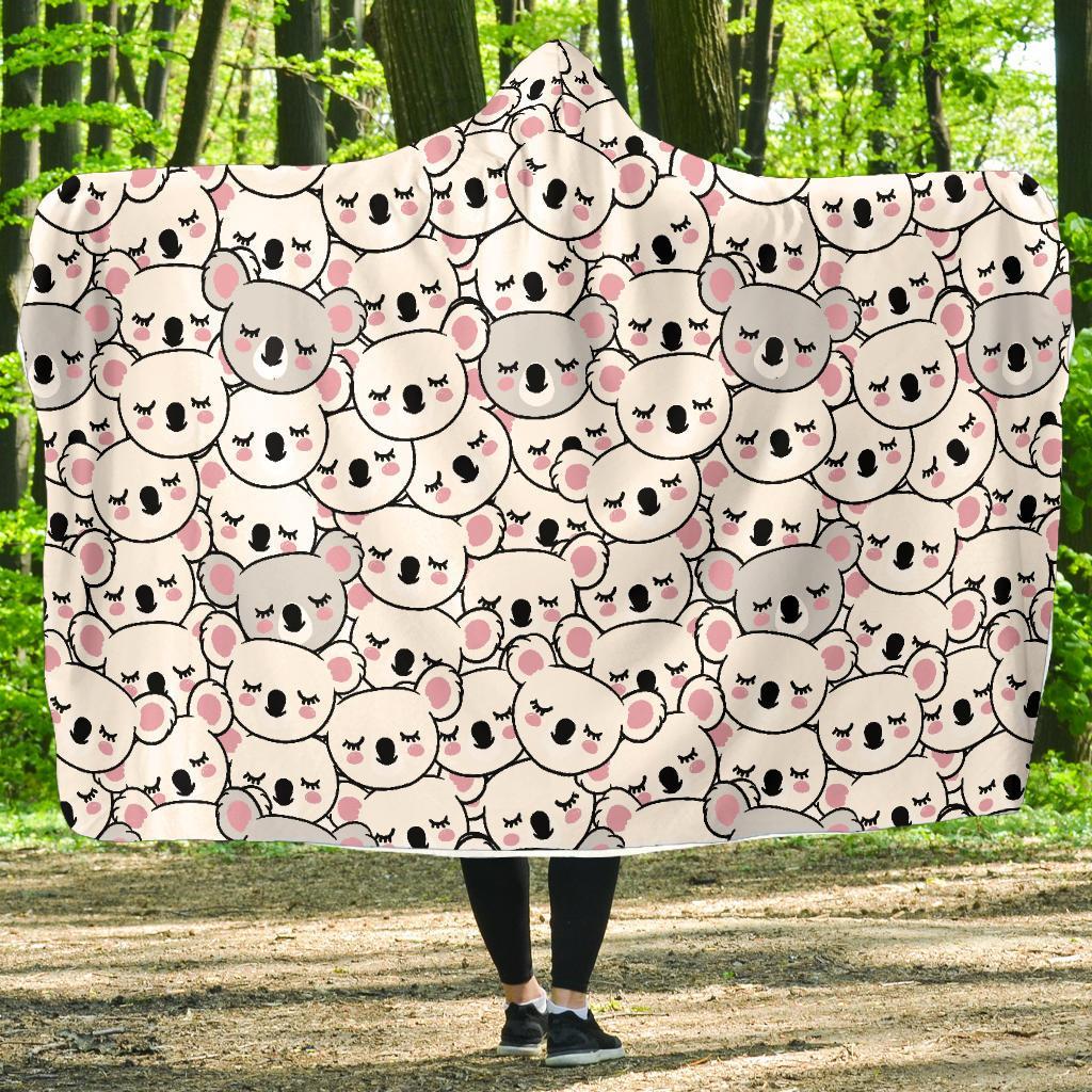 Koala Print Pattern Hooded Blanket-grizzshop