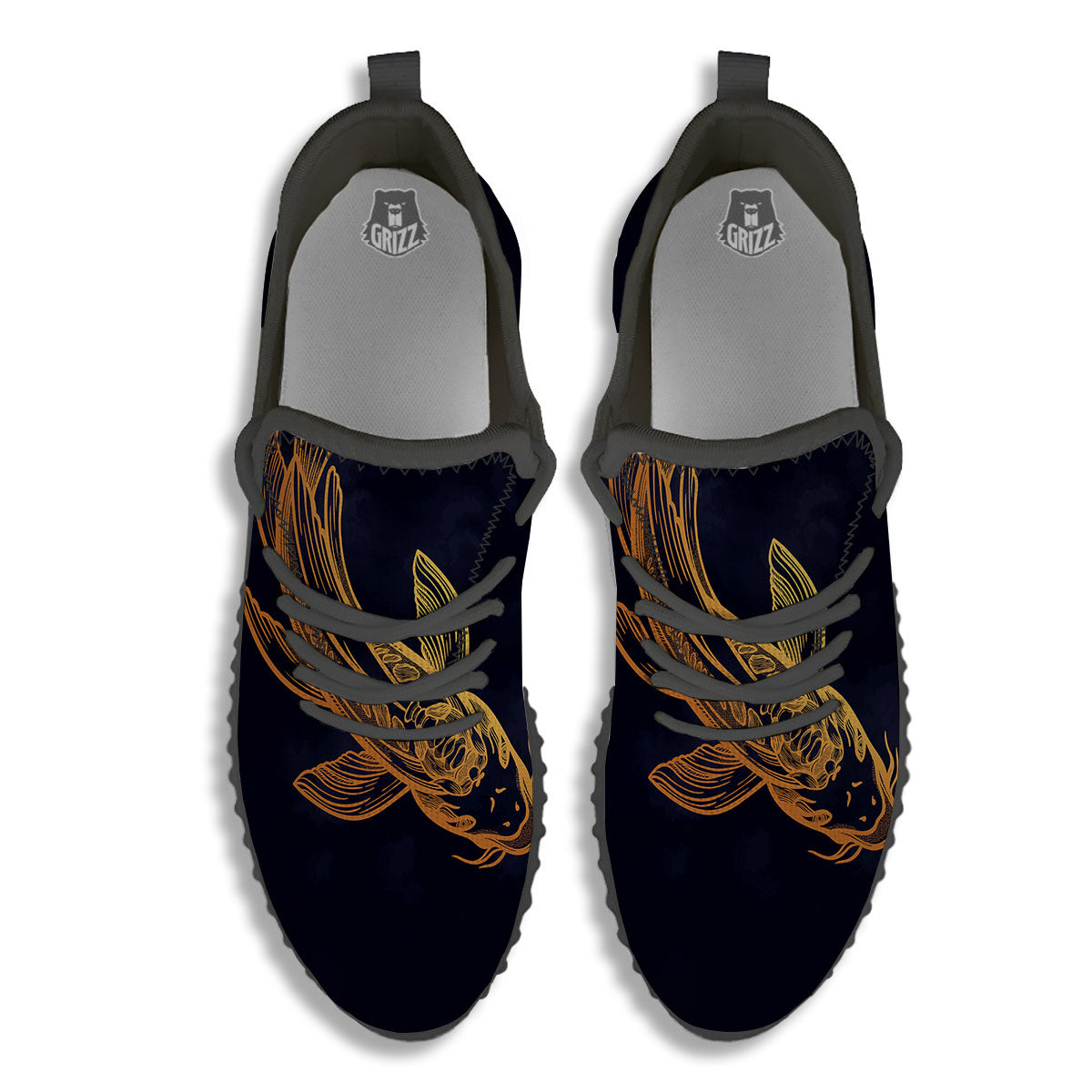 Koi Carp Golden Spiritual Print Black Walking Shoes-grizzshop