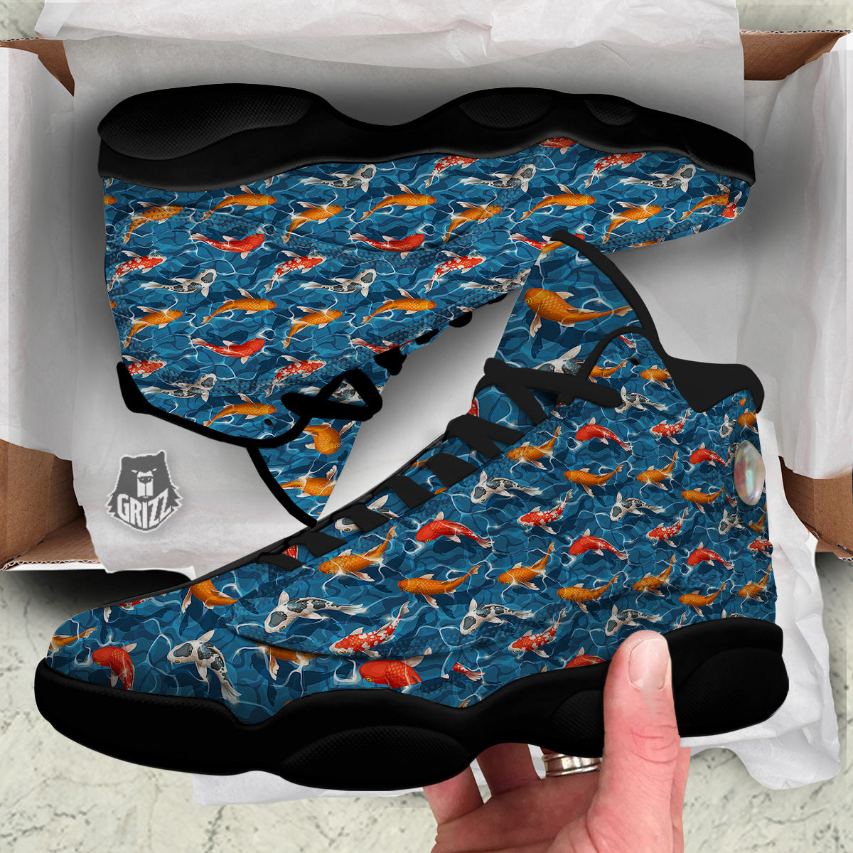 Koi Carps Print Pattern Black Basketball Shoes-grizzshop