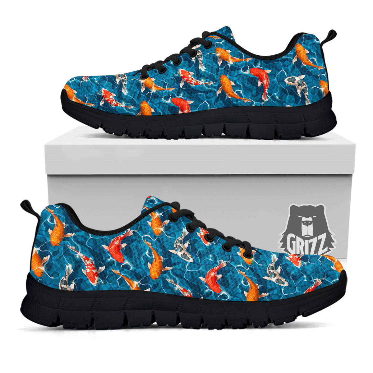 Koi Carps Print Pattern Black Sneaker-grizzshop
