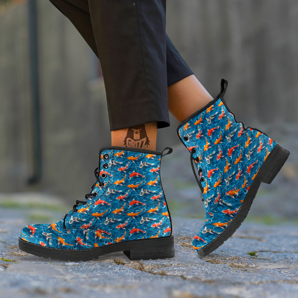 Koi Carps Print Pattern Leather Boots-grizzshop