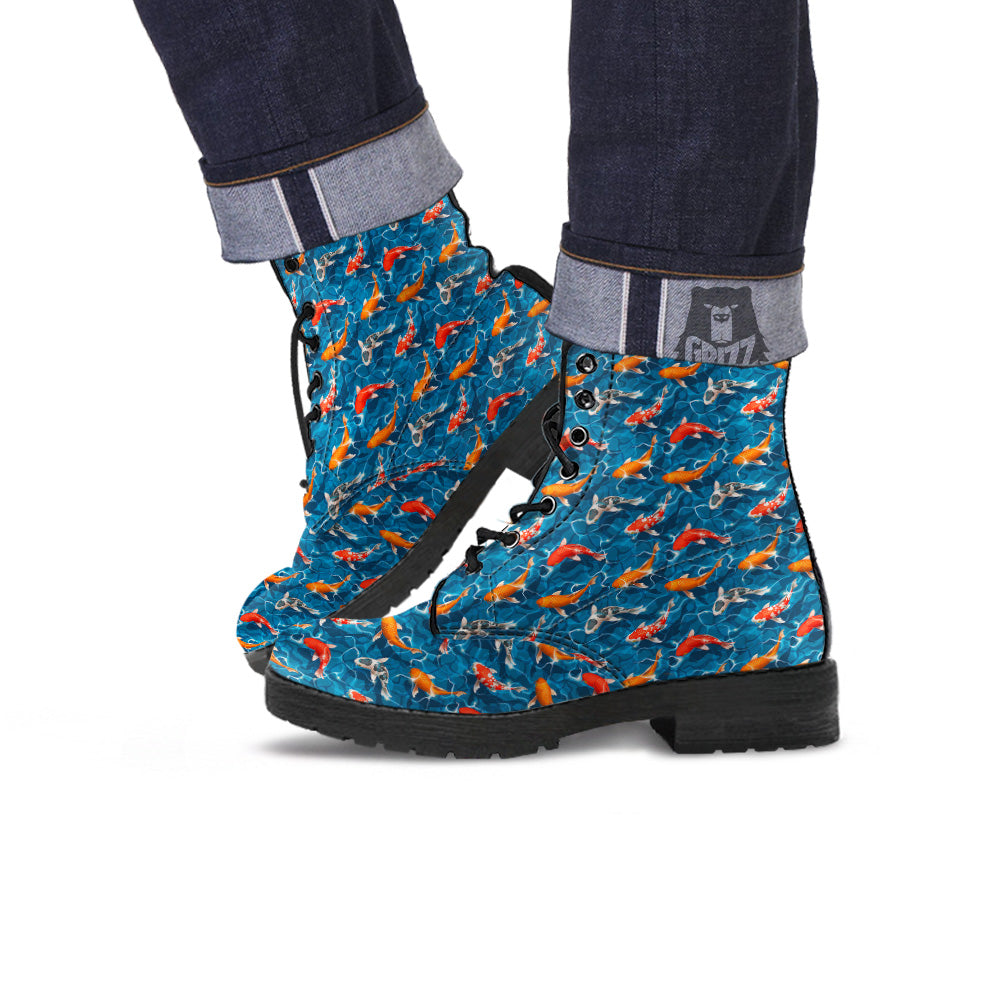 Koi Carps Print Pattern Leather Boots-grizzshop