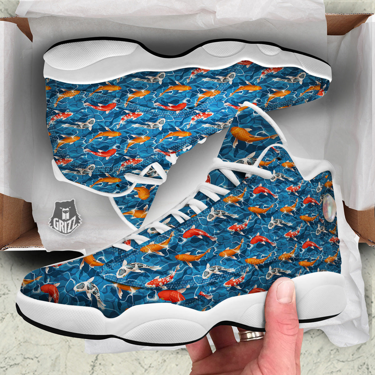 Koi Carps Print Pattern White Basketball Shoes-grizzshop