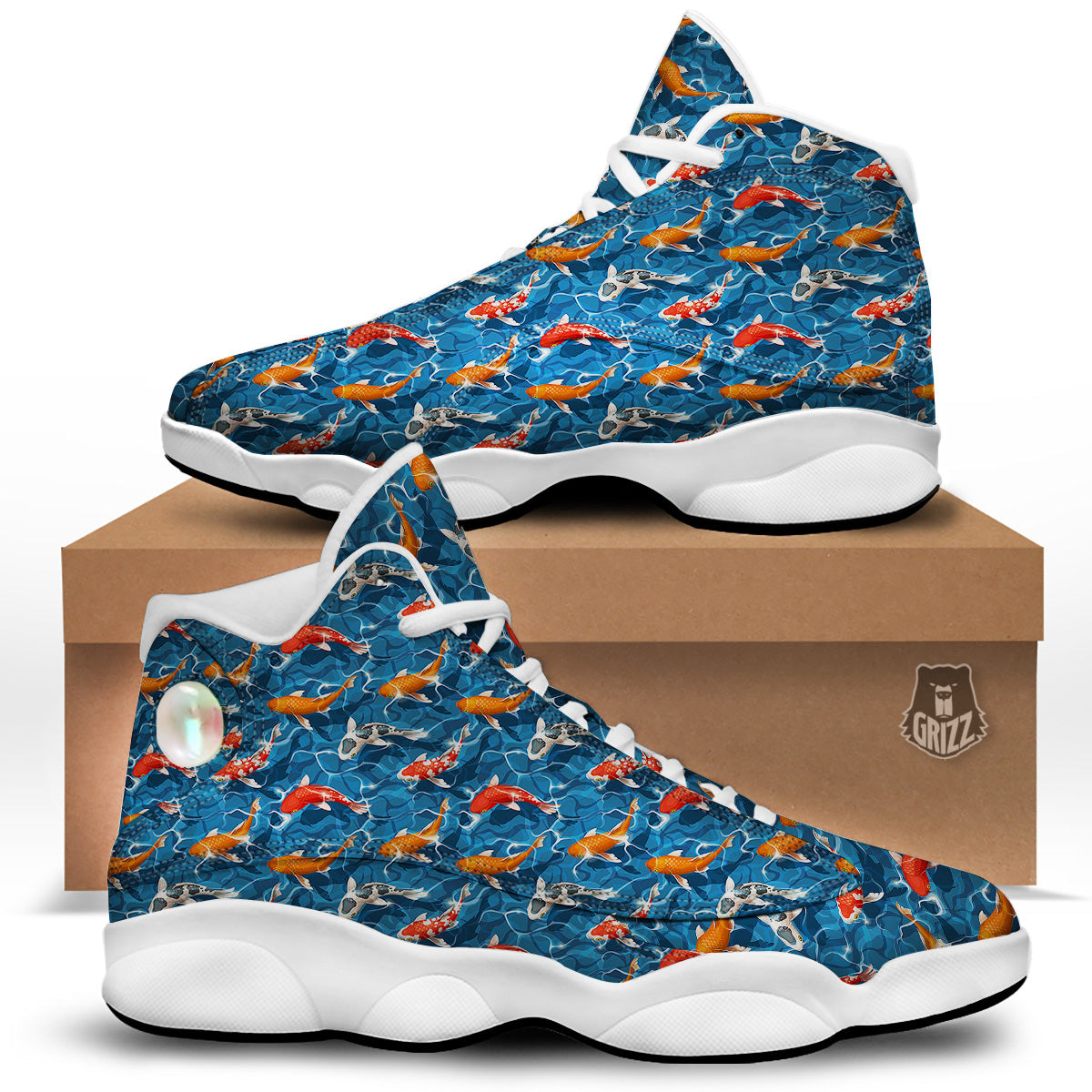 Koi Carps Print Pattern White Basketball Shoes-grizzshop