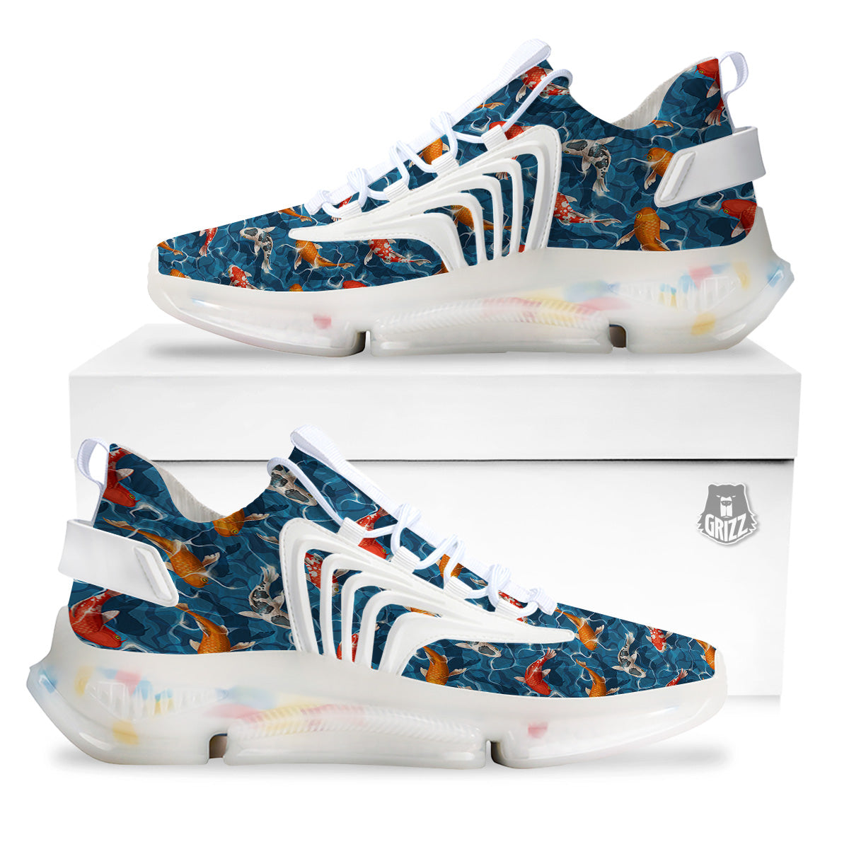 Koi Carps Print Pattern White Gym Shoes-grizzshop