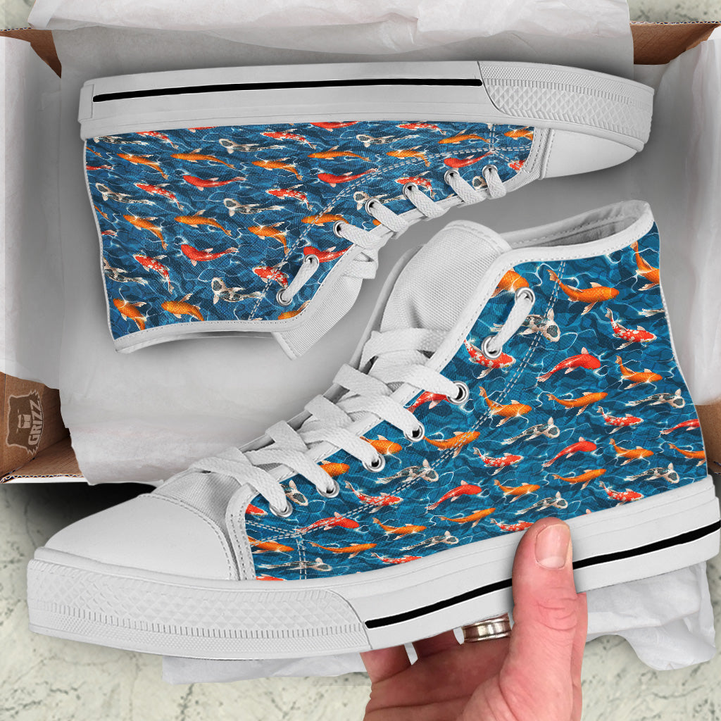 Koi Carps Print Pattern White High Top Shoes-grizzshop