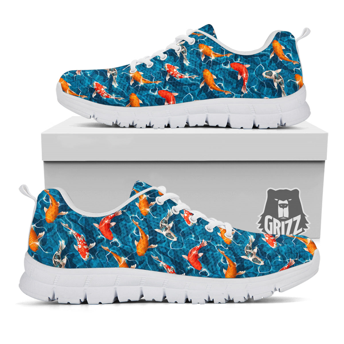 Koi Carps Print Pattern White Sneaker-grizzshop