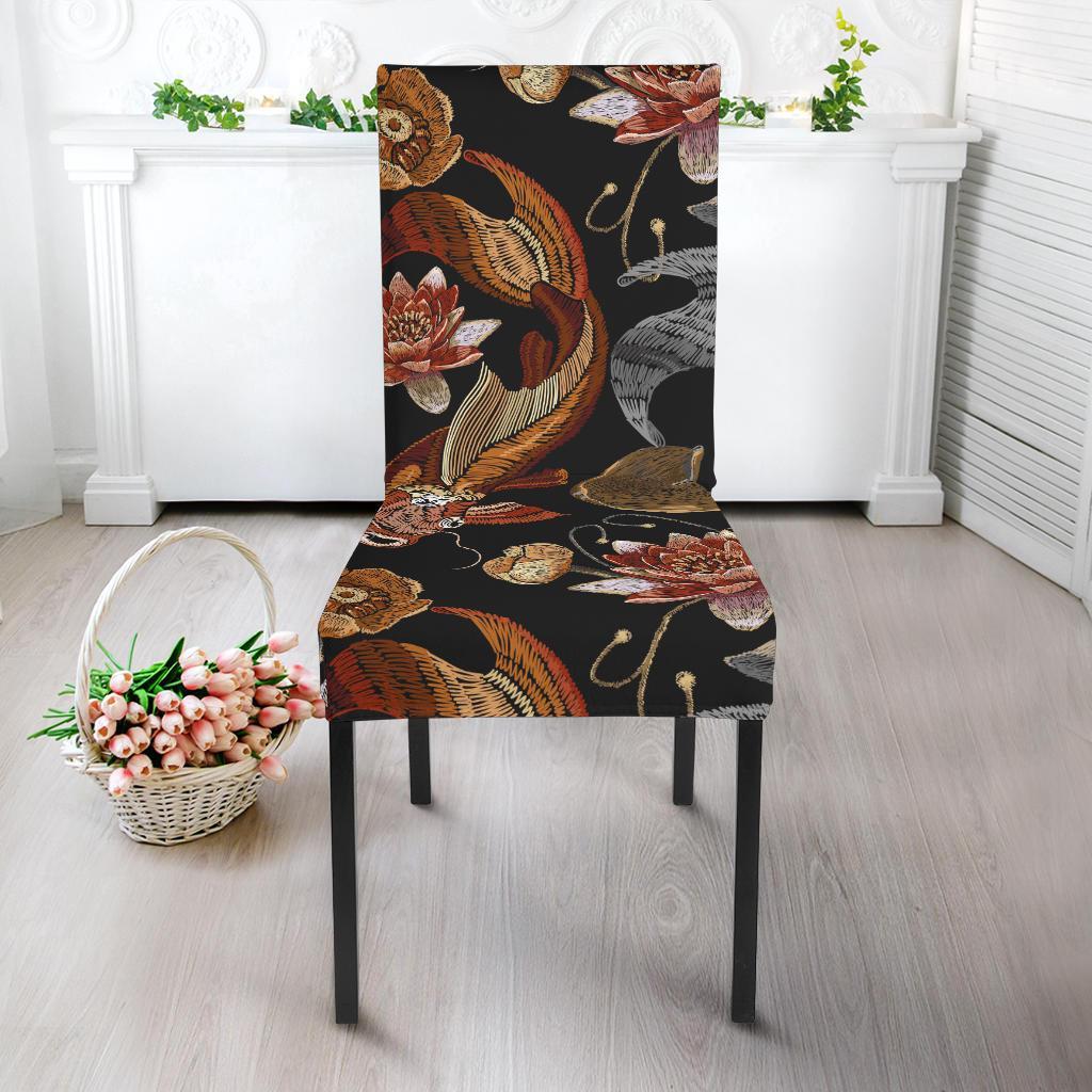 Koi Fish Crochet Lotus Pattern Print Chair Cover-grizzshop