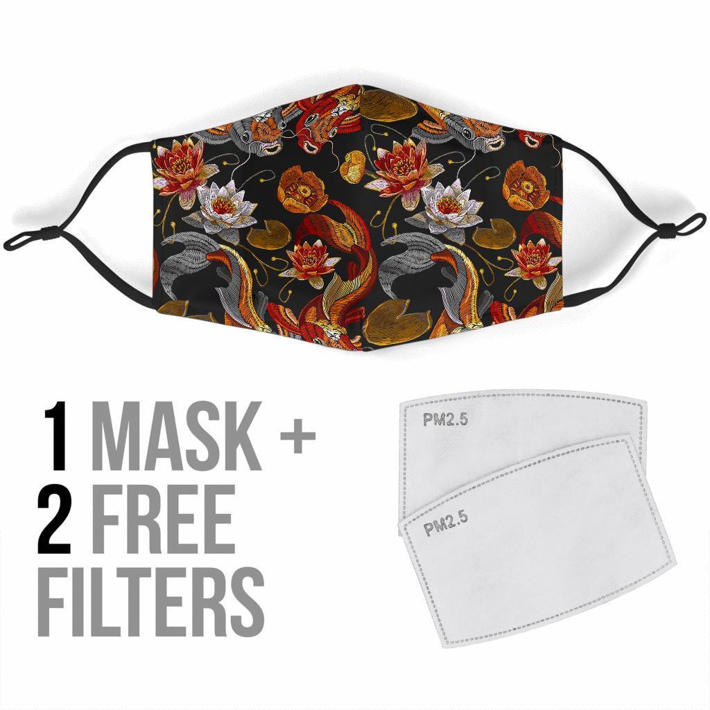 Koi Fish Crochet Lotus Pattern Print Face Mask-grizzshop