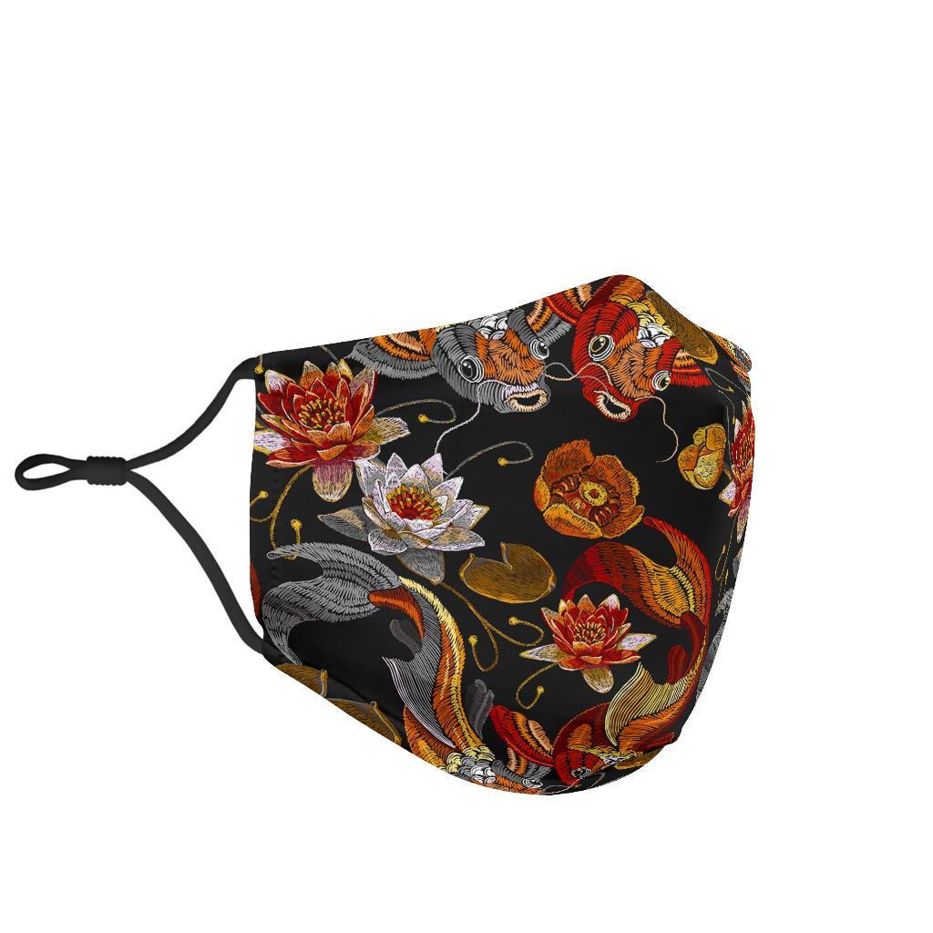 Koi Fish Crochet Lotus Pattern Print Face Mask-grizzshop