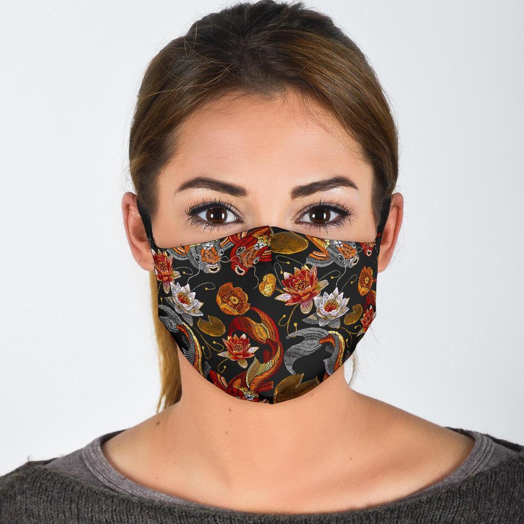 Koi Fish Crochet Lotus Pattern Print Face Mask-grizzshop