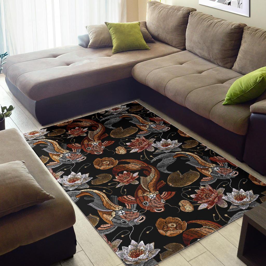 Koi Fish Crochet Lotus Pattern Print Floor Mat-grizzshop