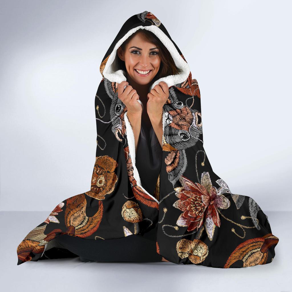 Koi Fish Crochet Lotus Pattern Print Hooded Blanket-grizzshop