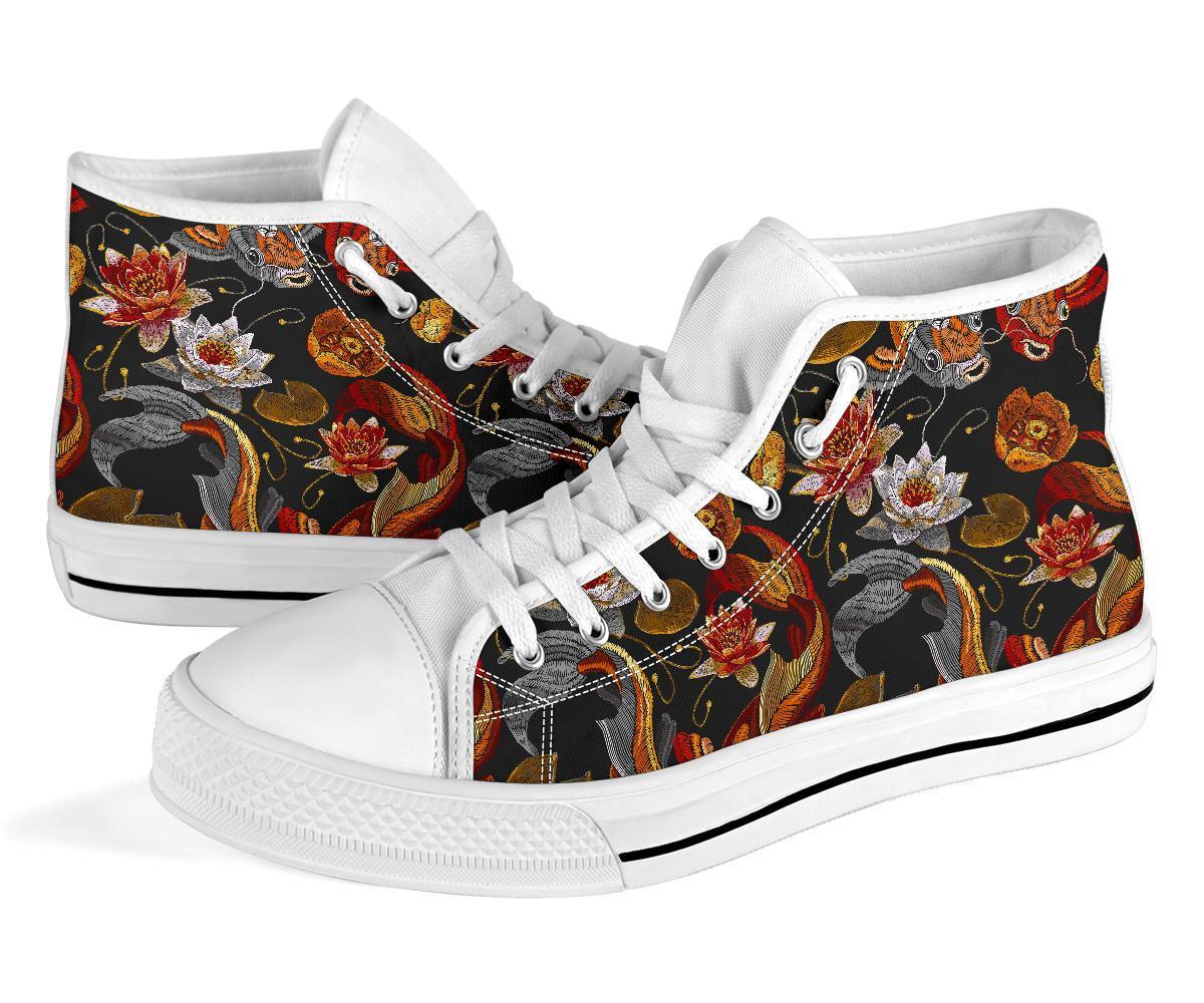 Koi Fish Crochet Lotus Pattern Print Men Women's High Top Shoes-grizzshop