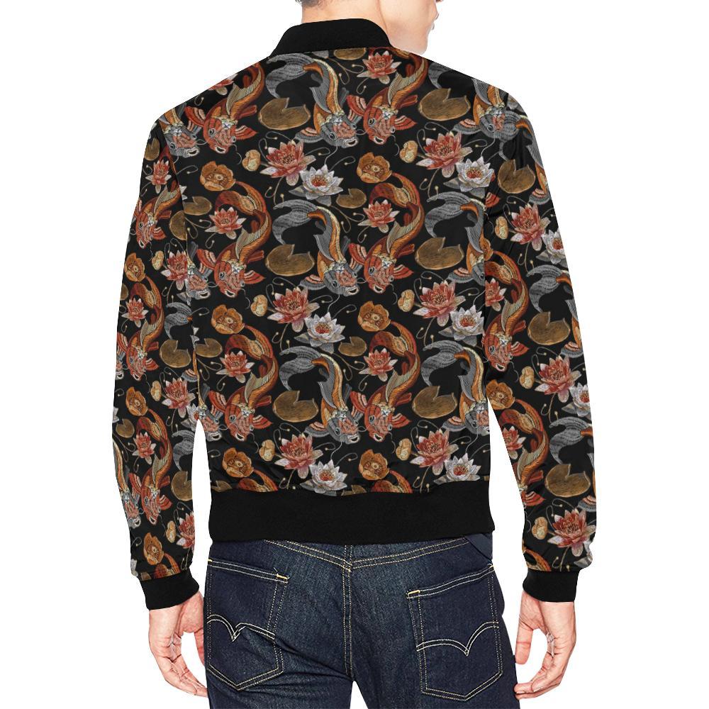 Koi Fish Crochet Lotus Pattern Print Men's Bomber Jacket-grizzshop