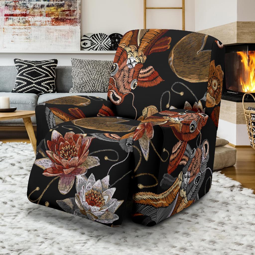 Koi Fish Crochet Lotus Pattern Print Recliner Cover-grizzshop