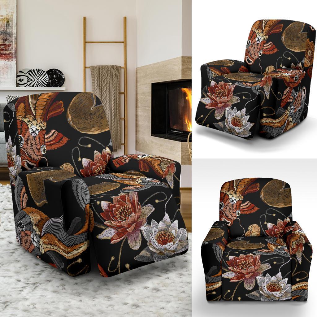 Koi Fish Crochet Lotus Pattern Print Recliner Cover-grizzshop