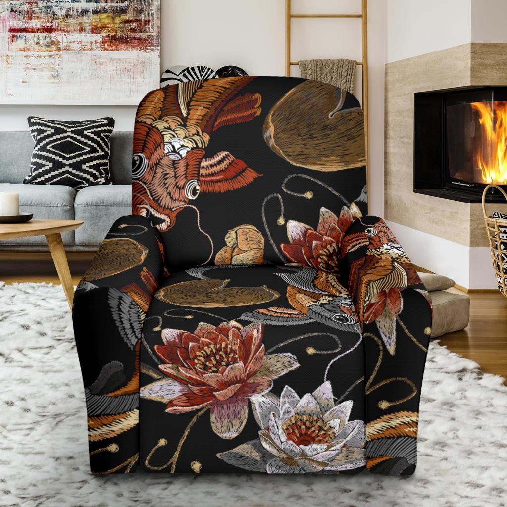 Koi Fish Crochet Lotus Pattern Print Recliner Cover-grizzshop